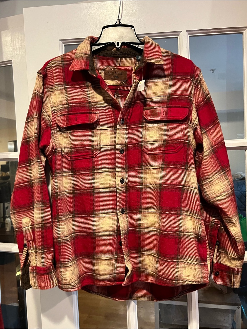 Orvis Red and Cream Plaid Button-Down Shacket